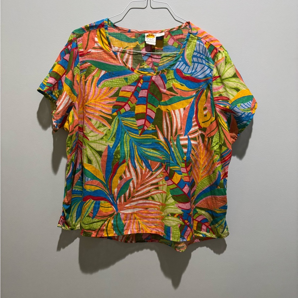 C&C California Multicolor 100% Linen Top Women's 2X